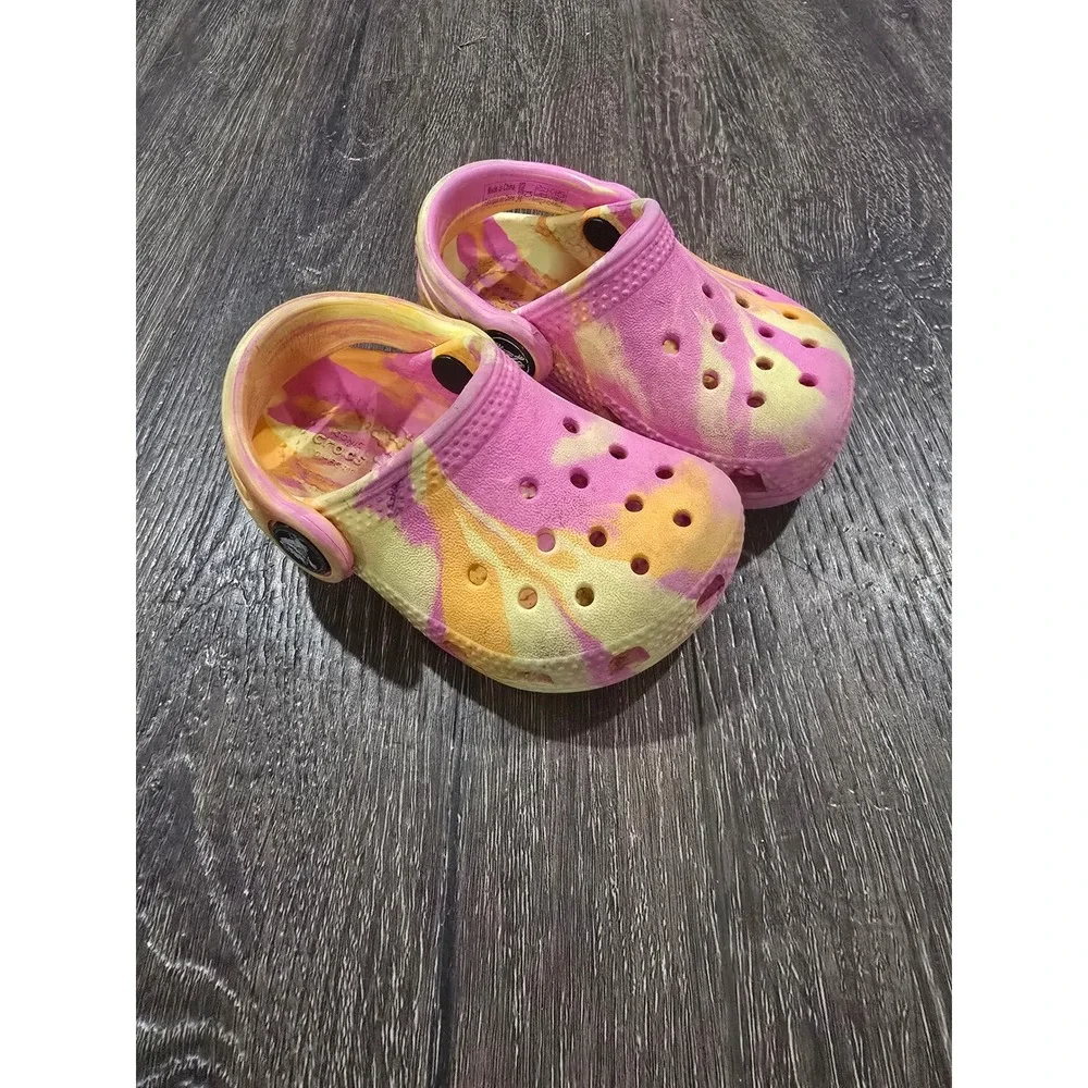 Crocs Toddler Classic Clogs Tie Dye Pink Yellow Orange Size C4 Slip On Shoes